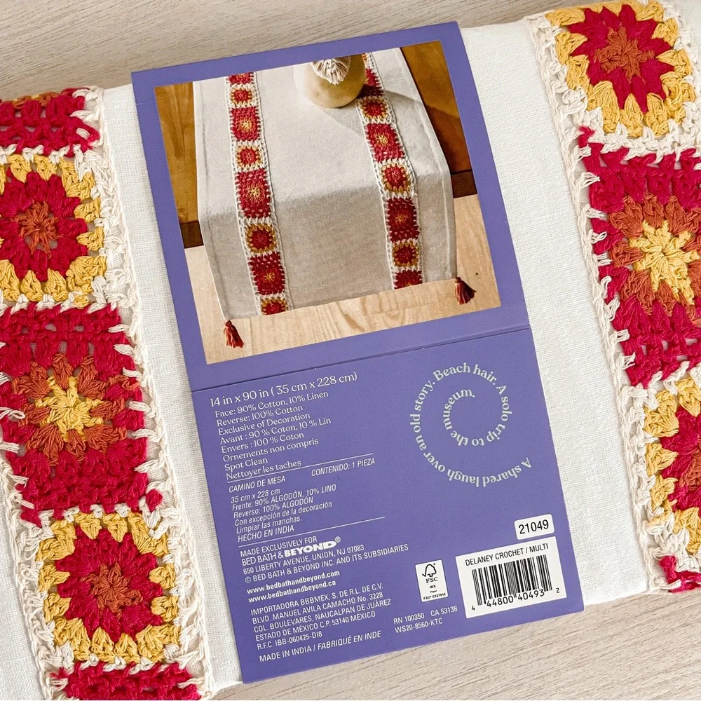 NEW Wild Sage Delaney Crochet Table Runner with Tassels 14 in x 90 in